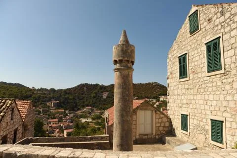 Cylindrical chimneys Fumar (fumari) on Lastovo island, Croatia Stock Photos