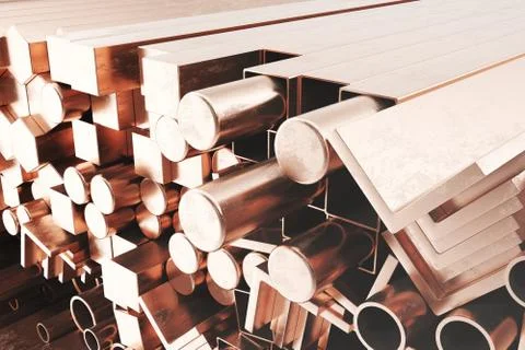 Cylindrical copper steel profiles, hexagonal copper steel profiles, square Stock Illustration