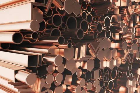 Cylindrical copper steel profiles, hexagonal copper steel profiles, square Stock Illustration