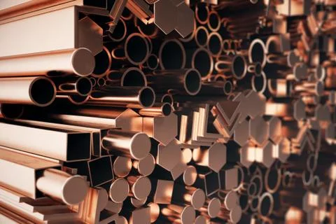 Cylindrical copper steel profiles, hexagonal copper steel profiles, square Stockillustratie