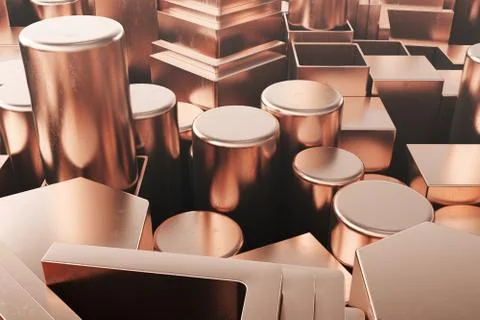 Cylindrical copper steel profiles, hexagonal copper steel profiles, square 库存插图