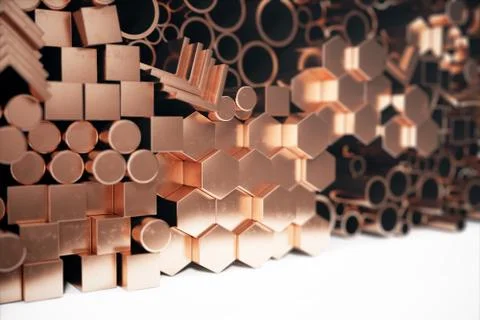 Cylindrical copper steel profiles, hexagonal copper steel profiles, square Stockillustratie