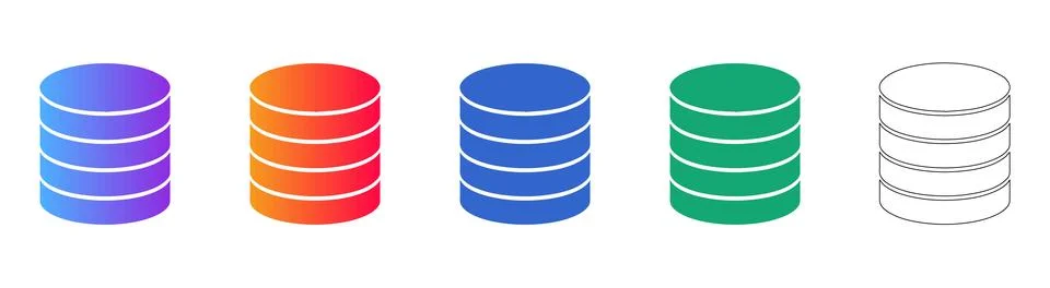 Cylindrical Database Server Disk Icons Stock Illustration