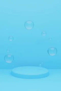 Cylindrical geometric podium mockup on light blue background with round glass Stock Illustration