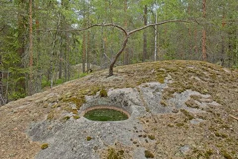 Cylindrical giant´s kettle. Stock Photos