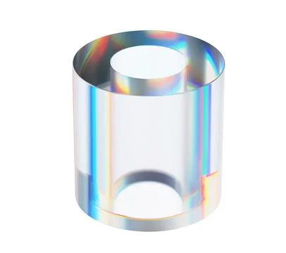 Cylindrical glass object with vibrant light reflection effects Illustrazione stock