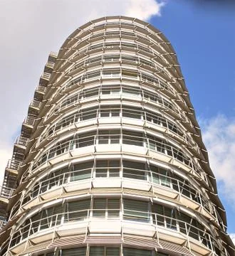 Cylindrical offfice building. Stock Photos