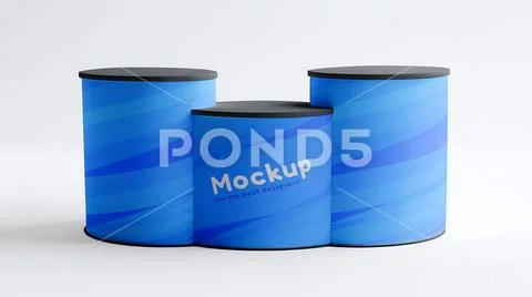 Cylindrical promotional counter mockup on white background Modello PSD