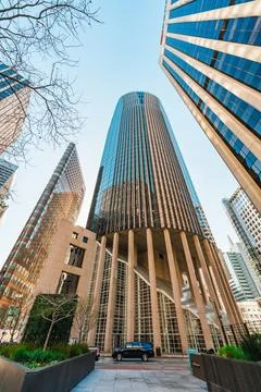 Cylindrical skyscraper with a distinctive base stands prominently in San Fr.. Stock Photos