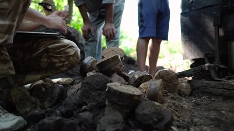 Cylindrical soil core samples collected during a geotechnical drilling survey Stock Footage 338227248