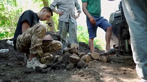 Cylindrical soil core samples collected during a geotechnical drilling survey Stock Footage 338227283