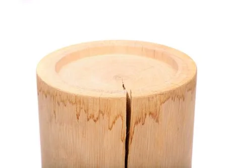 A cylindrical timber with a crack 스톡 사진
