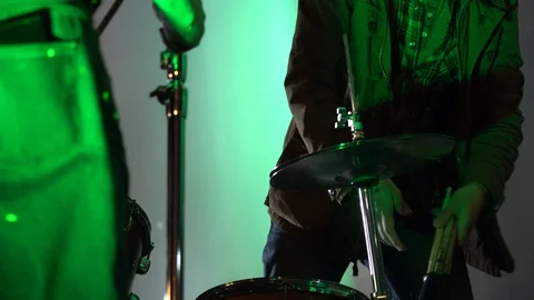 Cymbal and Microphone Stand Setup with Laser Stage Lighting Stock Footage