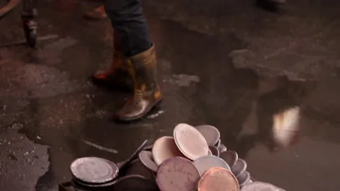 Cymbal Forge workers producing cymbals Video stock 237622753