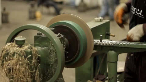 Cymbal making worker close up Video stock 237623402