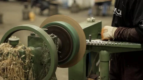 Cymbal worker making cymbal close up Video stock 237623097
