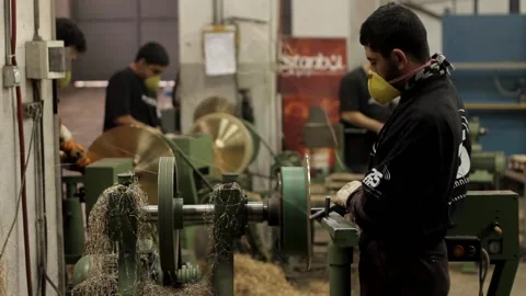 Cymbal workers making cymbal Stock Footage 237622966