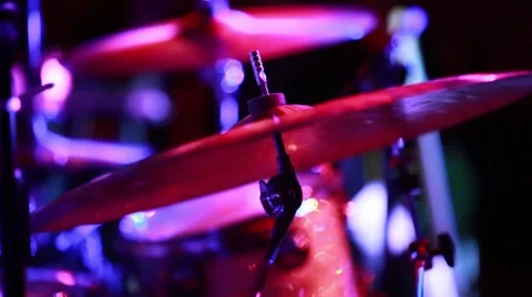 Cymbals on Stage during a Show with really cool lighting. Stock Footage 47082990
