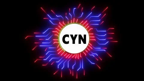 Cyn with neon circuit board background Ilustração Stock