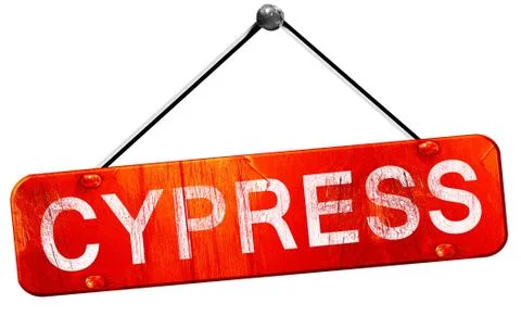 Cypress, 3D rendering, a red hanging sign Stock Illustration