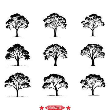 Cypress Grove Vector Collection Whimsical Silhouettes for Outdoor Designs Stock Illustration