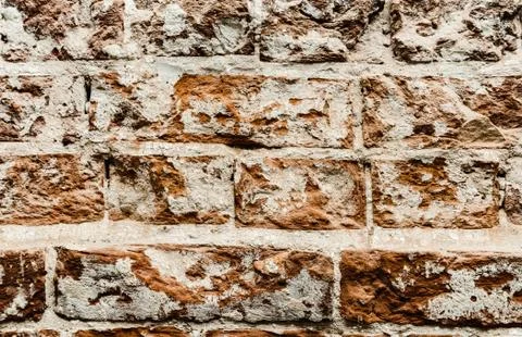 Cypress wall texture pattern red cypress blocks, close-up, old dilapidated wall. Stock Photos
