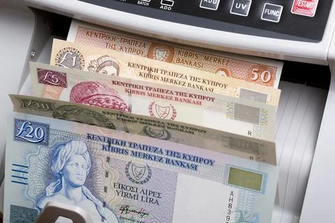 Cypriot pound in a counting machine Stock Photos