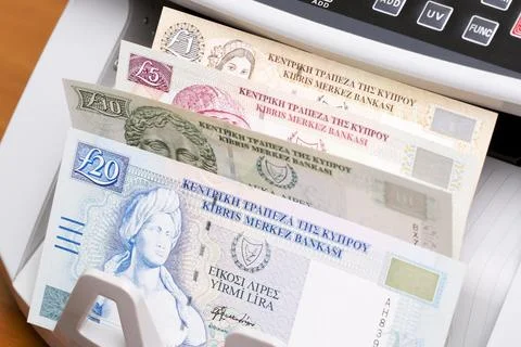 Cypriot pound in the counting machine Stock Photos