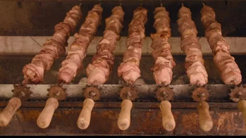 Cypriot souvlakia on a barbeque Stock Footage 146688909