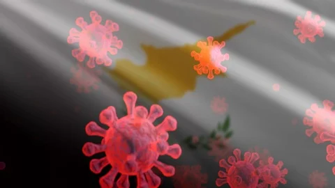 Cyprus 3D Flag With Virus Floating Animation Closeup (3D Rendering) 動画素材 126800890