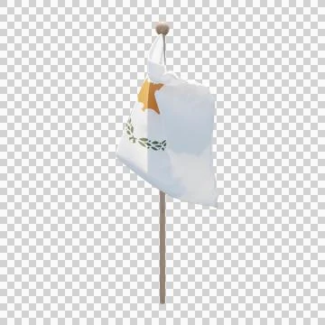 Cyprus 3d illustration flag on pole. Wood flagpole Stock Illustration