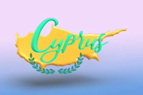 Cyprus 3D render, Map of Cyprus in Yellow and Green. Stock Illustration
