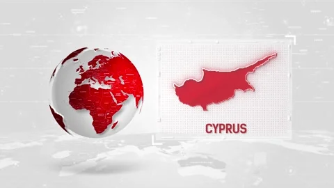 Cyprus 4K Tech Map Beside Globe On White Background Stock Footage 338240412