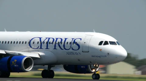 CYPRUS Airways airplane touch down roll close 11012 Stock-Footage 26567185