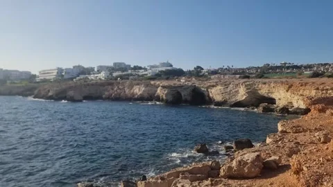 Cyprus, Anajapa. Coastal cliffs that are washed with sea water. Stock Footage 311573953