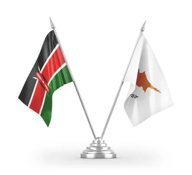 Cyprus and Kenya table flags isolated on white 3D rendering Stock Illustration