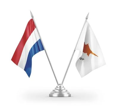 Cyprus and Netherlands table flags isolated on white 3D rendering Illustrazione stock