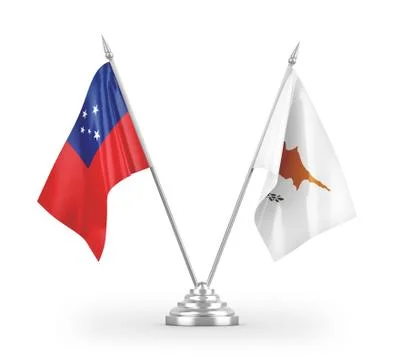Cyprus and Samoa table flags isolated on white 3D rendering Stock Illustration