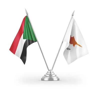 Cyprus and Sudan table flags isolated on white 3D rendering Stock Illustration