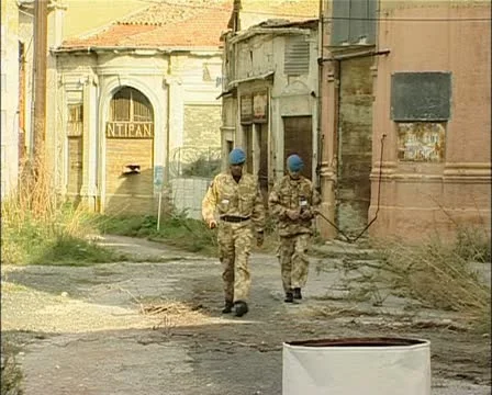 Cyprus Buffer Zone, green line, Nicosia, Cyprus with UN patrolling Stock Footage 21367951