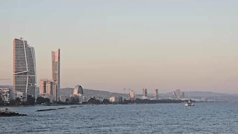 Cyprus coastal skyline at sunset Stock Footage 328095086