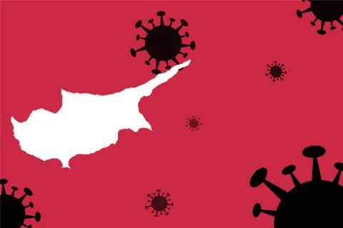 Cyprus corona virus update with  map on corona virus background,report new ca Illustrazione stock
