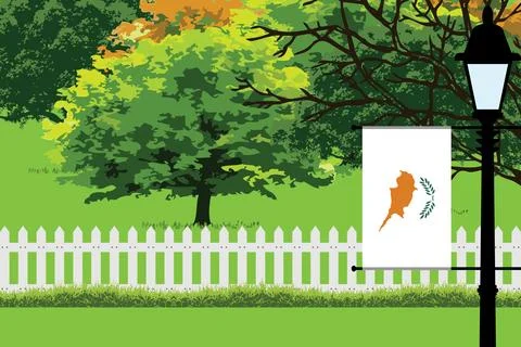 Cyprus Day Trees Lamp Vector Illustration Stock Illustration