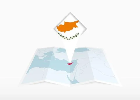 Cyprus is depicted on a folded paper map and pinned location marker with fl.. Stock Illustration