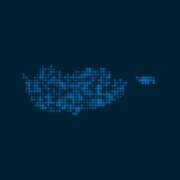 Cyprus dotted glowing map. Shape of the country with blue bright bulbs. Vec.. イラスト素材