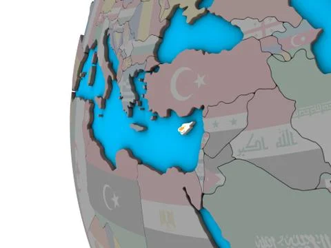 Cyprus with flag on 3D globe Stock Illustration