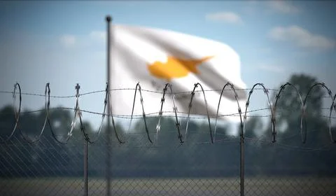 Cyprus - Flag and Barbed Wire Fence - 3D illustration Stock Illustration