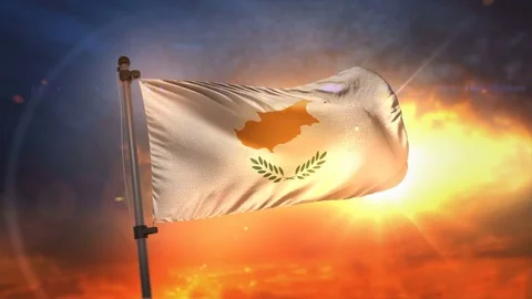 Cyprus Flag Backlit At Beautiful Sunrise Loop Slow Motion 4K Stock Footage 76320577