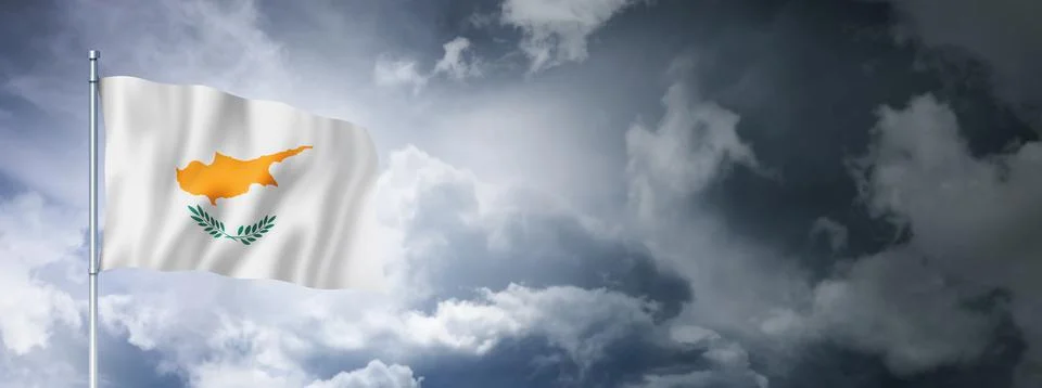 Cyprus flag on a cloudy sky Stock Illustration