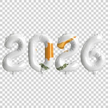 Cyprus flag colors 2026 3d illustration, balloon numbers 3d rendering on tr.. Stock Illustration